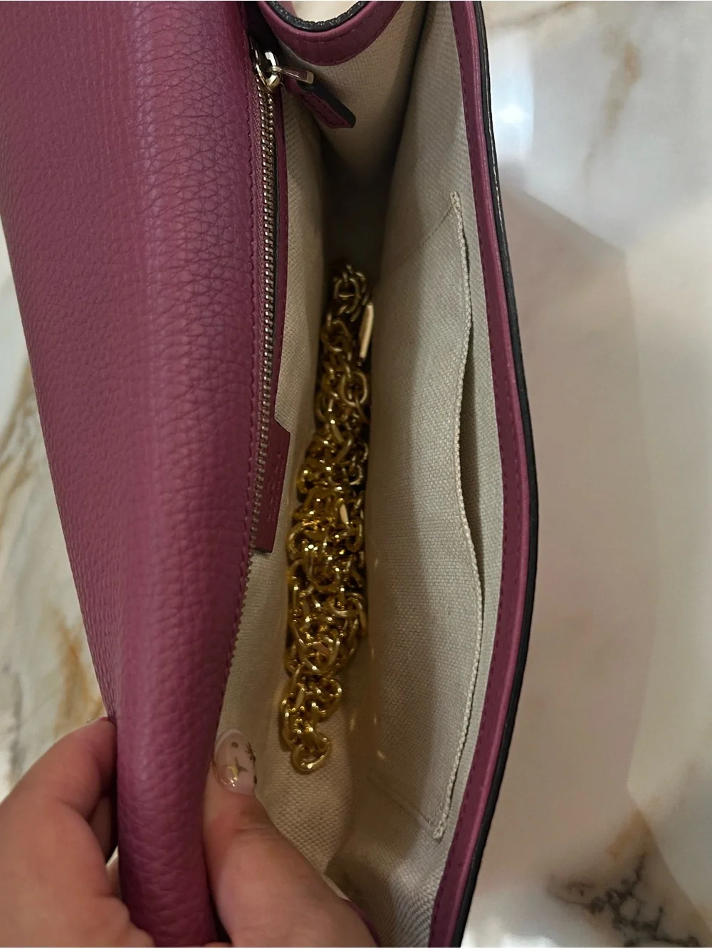Gucci Shoulder Bag in Deep Burgundy with Gold Chain - Picture 2 of 5